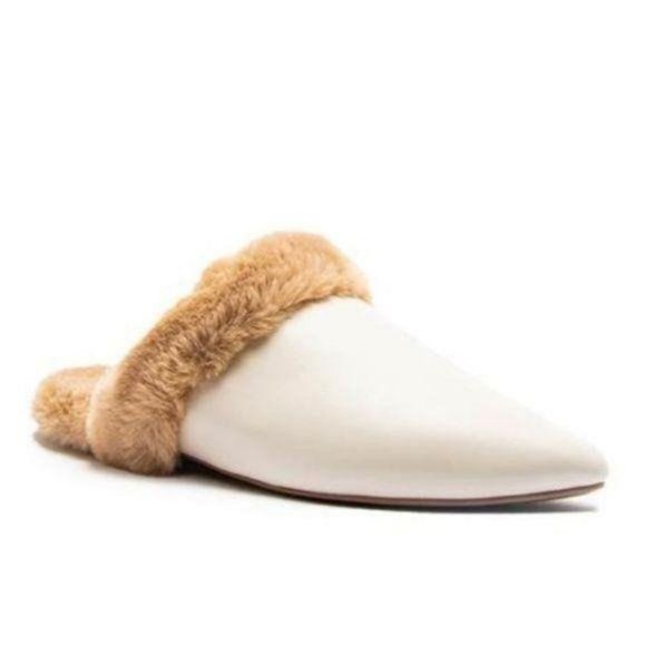 Faux Fur Lined Pointed Toe Mule in Tan - Picture 6 of 6